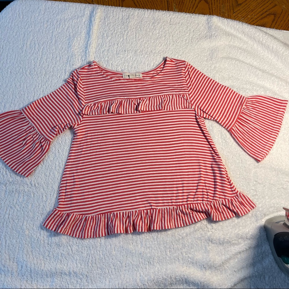 Copper key red and white stripped top with bell 3/4 sleeves girls size 5